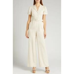 PAIGE Aislee Belted Linen Blend Jumpsuit in Parchment New Size 4